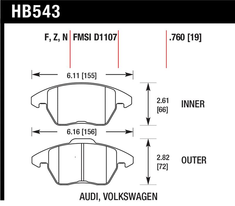 Hawk Performance HB543Z.760 FITS: Hawk Audi A3 Quattro / VW EOS / Golf / Jetta / Passat / Rabbit Performance Ceramic Front Brake Pads Brake Pads Performance