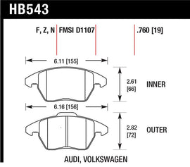 Hawk Performance HB543Z.760 FITS: Hawk Audi A3 Quattro / VW EOS / Golf / Jetta / Passat / Rabbit Performance Ceramic Front Brake Pads Brake Pads Performance