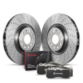 Brembo OE KTX0136 FITS: 15-20 Audi A3 Quattro/19-23 Q3/15-20 S3/16-23 TTS Quattro/19-23 Arteon Rear Disc Brake Kit Brake Rotors Drilled