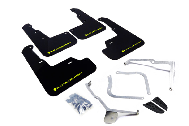 Rally Armor MF32-UR-BLK/CGN FITS: 15-21 Subaru WRX/STI Black UR Mud Flap w/Green Logo Mud Flaps