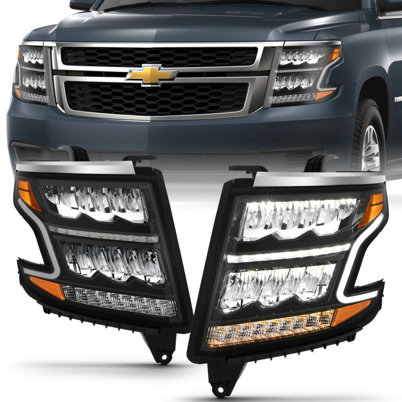 ANZO 111478 FITS: 15-20 Chevy Tahoe/Suburban LED Light Bar Style Headlights Black w/Sequential w/DRL w/Amber Headlights