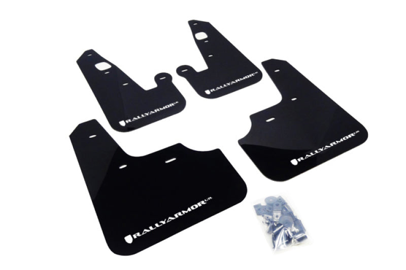 Rally Armor MF8-UR-BLK/WH FITS: 07-17 Mitsubishi Lancer Black UR Mud Flap w/ White Logo Mud Flaps
