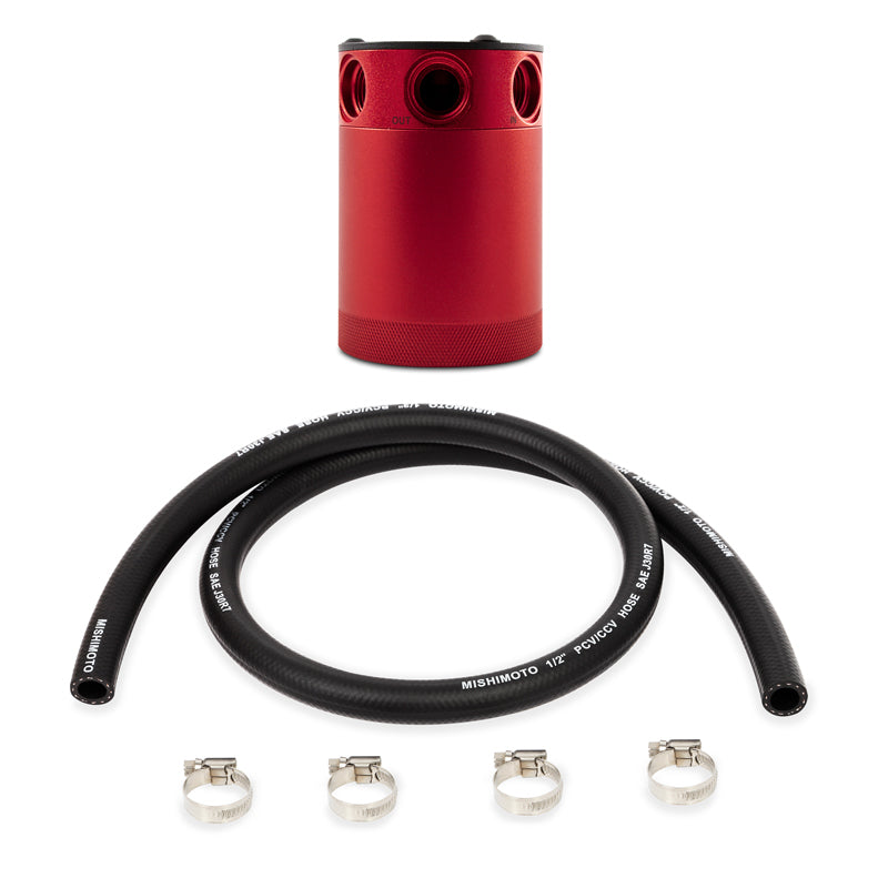 Mishimoto MMBCC-CBTHR-RD FITS: Oil Catch Cans FITS: Compact Baffled Oil Catch Can 3-Port Red Oil Catch Cans