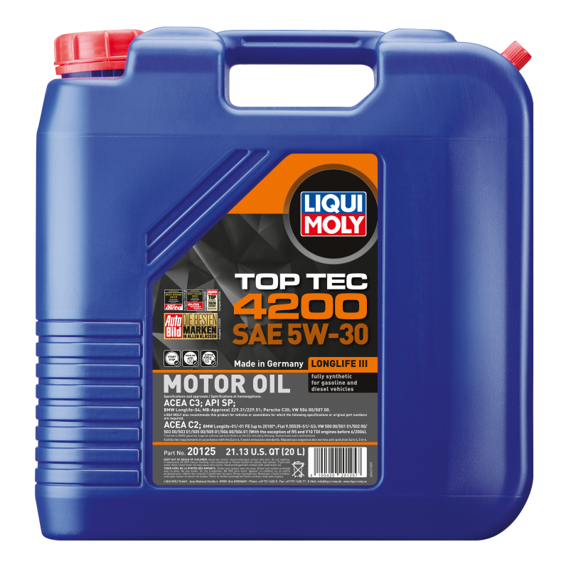 LIQUI MOLY 20125 FITS: 20L Top Tec 4200 New Generation Motor Oil SAE 5W30 Motor Oils