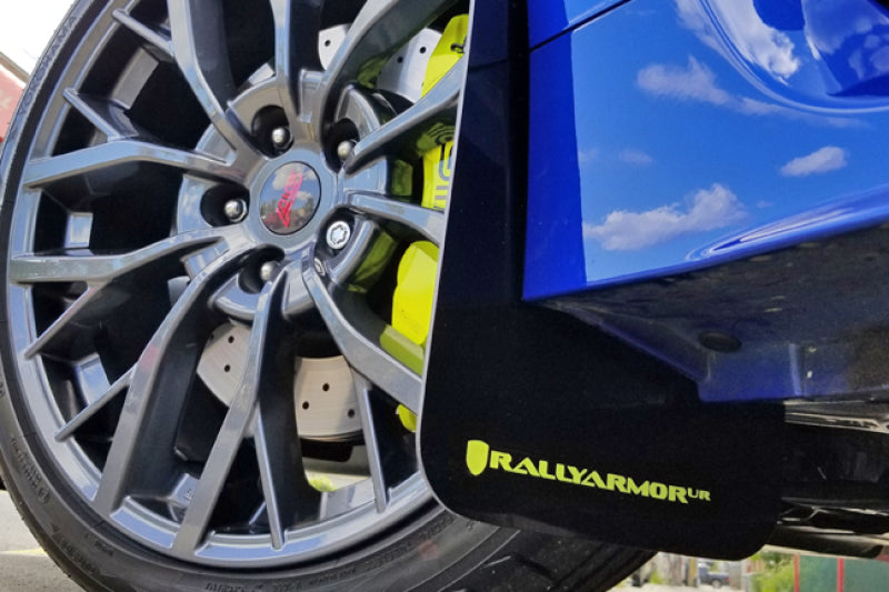 Rally Armor MF32-UR-BLK/CGN FITS: 15-21 Subaru WRX/STI Black UR Mud Flap w/Green Logo Mud Flaps