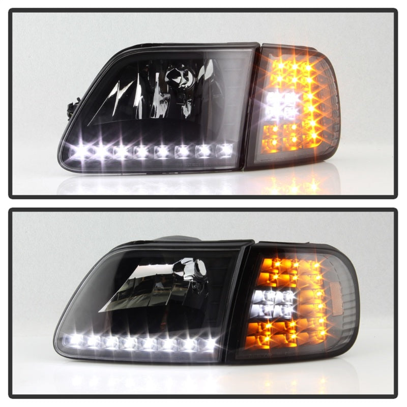 SPYDER 5014184 FITS:xTune Ford F150 97-03 Crystal Headlights w/ Clear LED Corners Black HD-ON-FF15097-LED-SET-BK Headlights