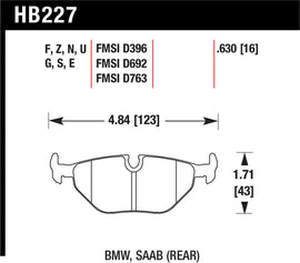 Hawk Performance HB227E.630 FITS: Hawk BMW 3/5/7 Series / M3 / Z3 / Z4 Race Blue 9012 Rear Brake Pads Brake Pads Racing