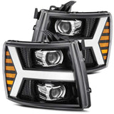 AlphaRex 880223 FITS: 07-13 Chevy 1500 LUXX LED Proj Headlights Plank Style Jet Blk w/ Activ Light/Seq Signal/DRL Headlights