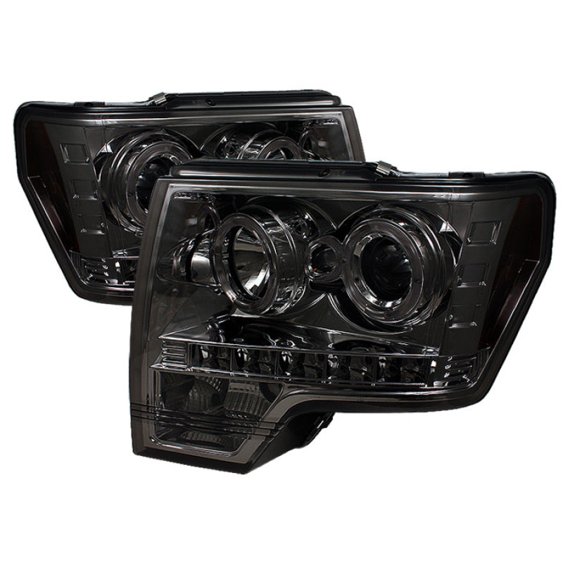 SPYDER 5010254 FITS: Ford F150 09-14 Projector Headlights Halogen Model- LED Halo LED Smke PRO-YD-FF15009-HL-SM Headlights