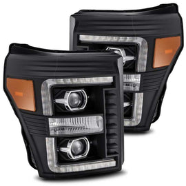 AlphaRex 880146 FITS: 11-16 Ford F-350 SD LUXX LED Proj Headlights Plank Style Black w/Activ Light/Seq Signal Headlights