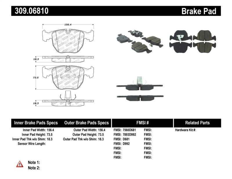 Stoptech 309.06810 FITS:StopTech Performance 00-04 BMW M5 E39 / 00-06 X5 / 03-05 Range Rover HSE Front Brake Pads Brake Pads Performance