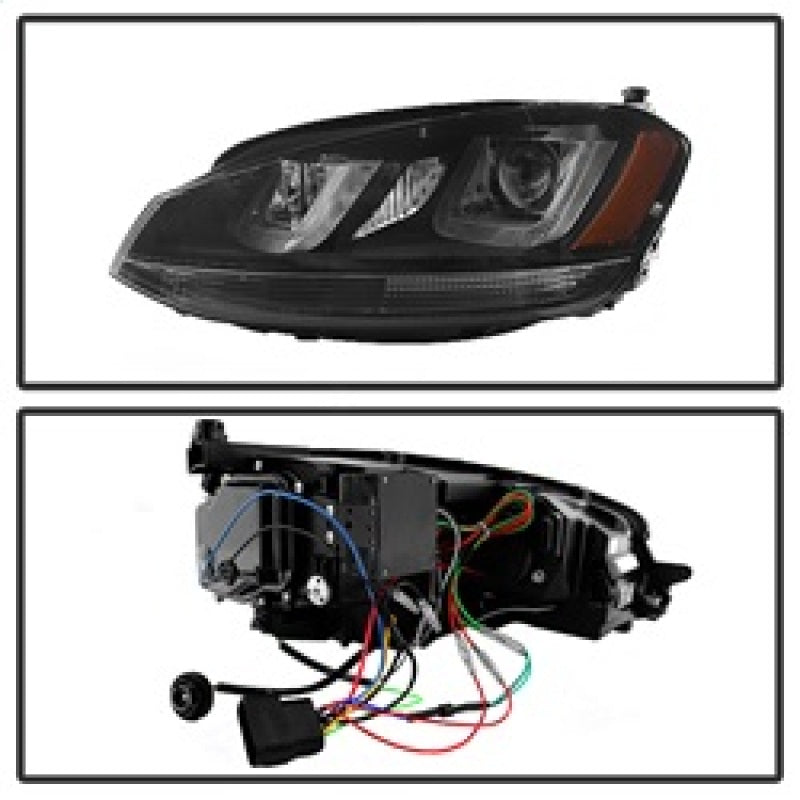 SPYDER 5080578 FITS: Volkswagen Golf VII 14-16 Projector Headlights DRL LED Blk Stripe Blk PRO-YD-VG15-BLK-DRL-BK Headlights