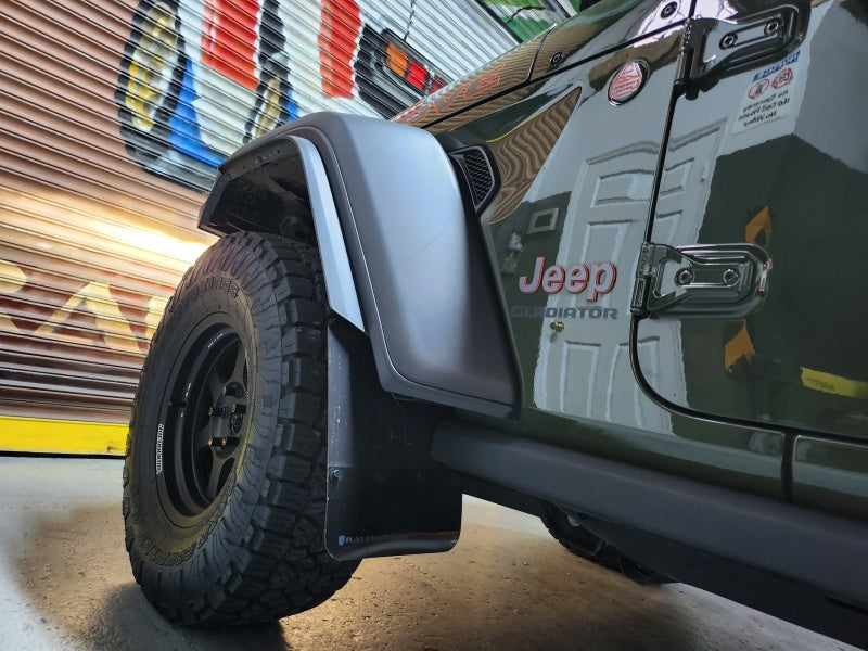 Rally Armor MF104-BLK-MBK FITS: 19-24 Jeep JT Gladiator (Mojave/Rubicon) Black Mud Flap w/Metallic Black Logo Mud Flaps