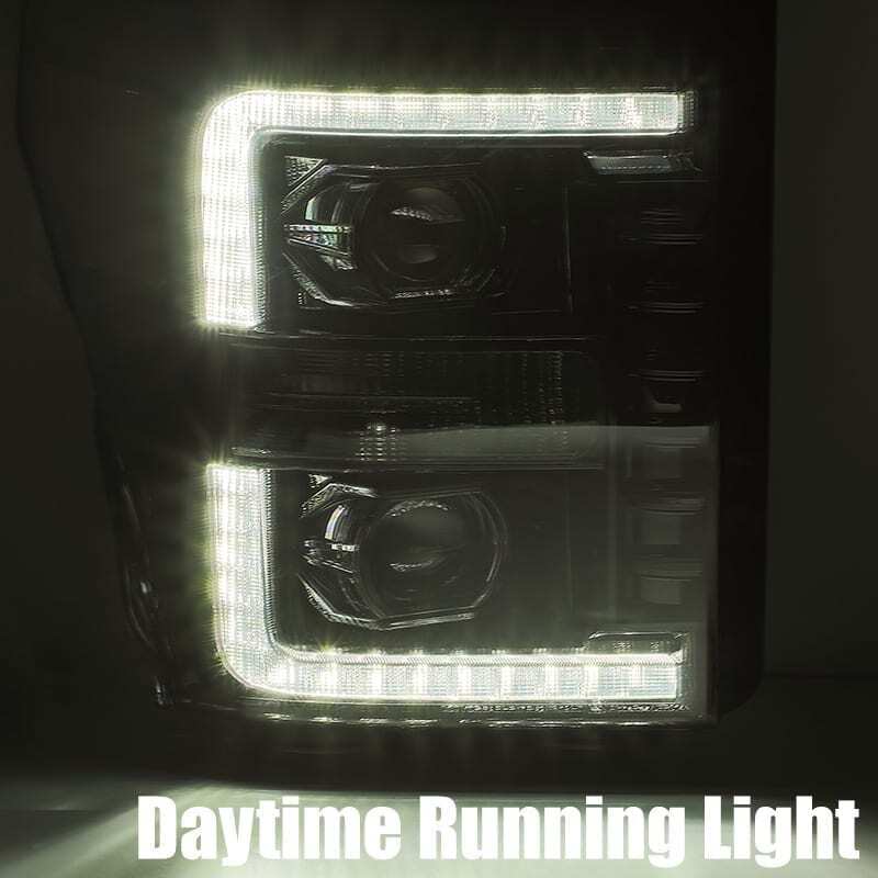 AlphaRex 880145 FITS: 11-16 Ford F-350 SD LUXX LED Proj Headlights Plank Style Chrm w/Activ Light/Seq Signal/DRL Headlights