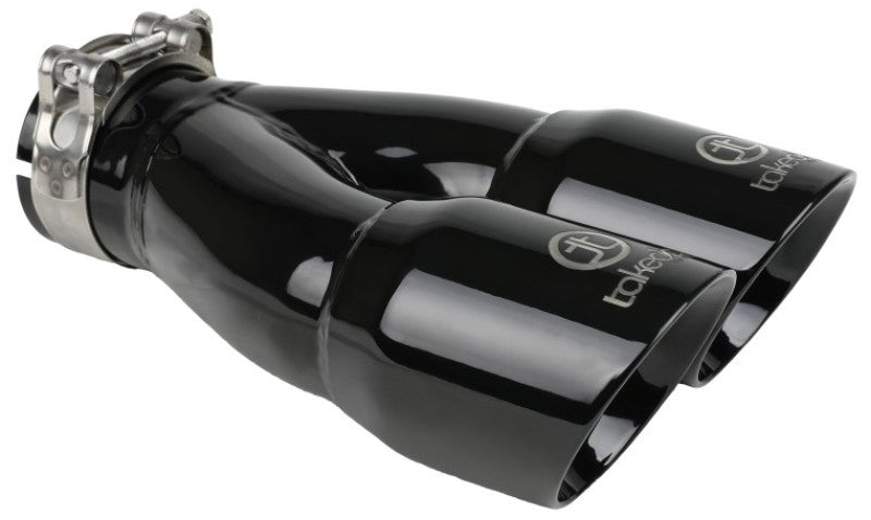 aFe 49T25364-B10 FITS: Takeda 2.5in 304 Stainless Steel Clamp-on Exhaust Tip 2.5in Inlet 3in Dual Outlet Black Tips