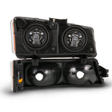 ANZO 111452 FITS: 2003-2006 Chevy Silverado Crystal Headlight w/ Signal Light Black Amber (4 pcs) Headlights