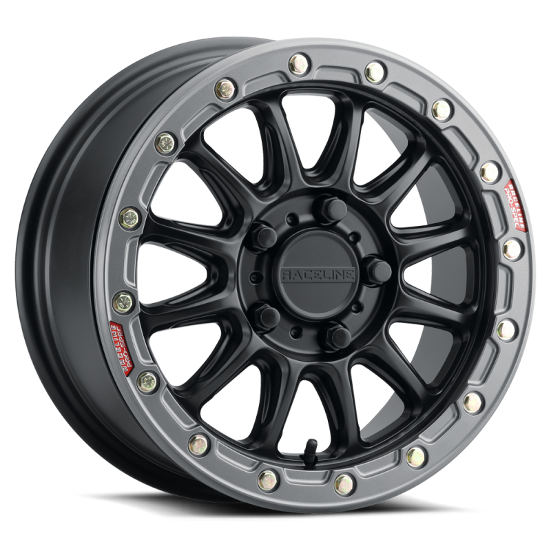 Raceline A14GR-51012+25 FITS: A14GR Alpha 15x7in/5x114.3 BP/25mm Offset/68mm Bore Gunmetal & Red Ring Beadlock Wheel Wheels Cast