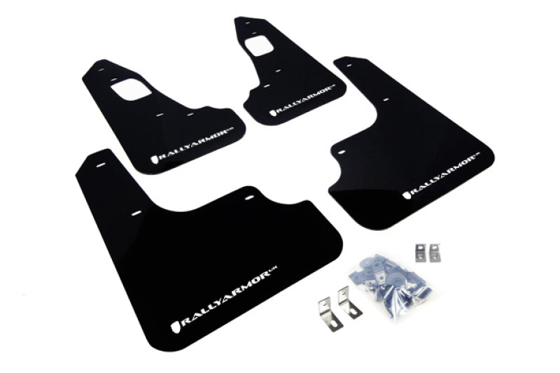 Rally Armor MF10-UR-BLK/WH FITS: 08-17 Mitsubishi EVO X Black UR Mud Flap w/ White Logo Mud Flaps