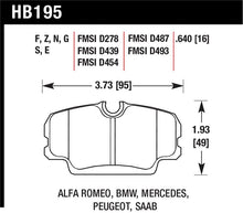 Load image into Gallery viewer, Hawk Performance HB195E.640 FITS:Hawk 84-4/91 BMW 325 (E30) Blue 9012 Race Front Brake Pads Brake Pads Racing