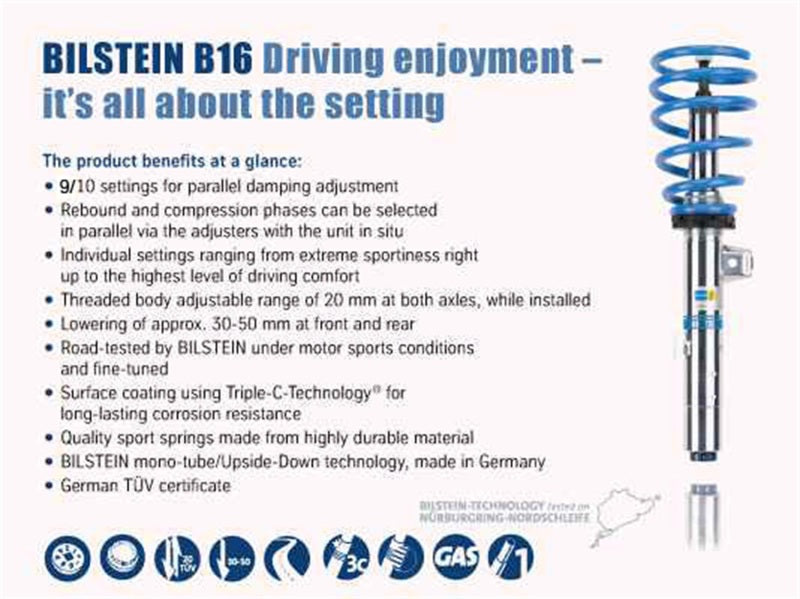 Bilstein 49-246988 FITS: B16 (DampTronic) 2015-2018 BMW M3/M4 F80/F82 Front & Rear Performance Suspension System Coilovers