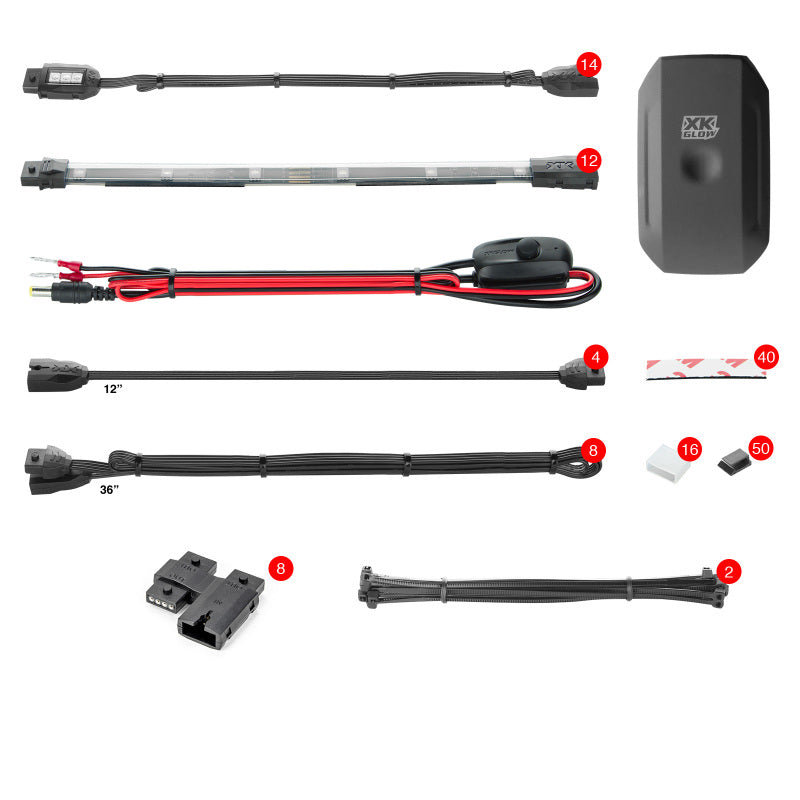 XKGLOW KS-MOTO-PRO FITS:XK Glow Strip Million Color XKCHROME ATV/Motorcycle LED Accent Light Kit (14xPod + 12x10In) Light Accessories and Wiring