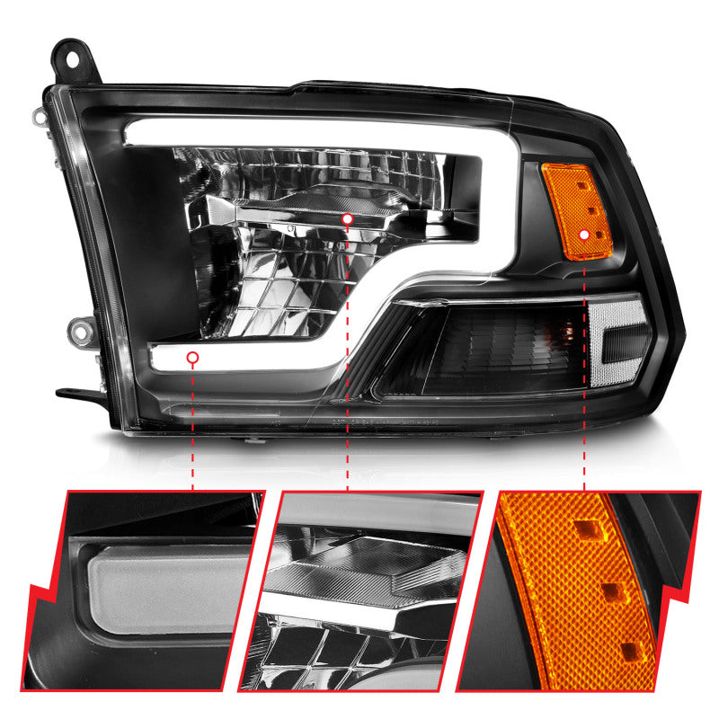 ANZO 111539 FITS: 2009-2020 Dodge Ram 1500 Full LED Square Projector Headlights w/ Chrome Housing Black Amber Headlights