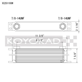 Koyo XC251108W FITS: 25 Row Oil Cooler 11.25in x 7.5in x 2in (AN-10 ORB provisions) Oil Coolers