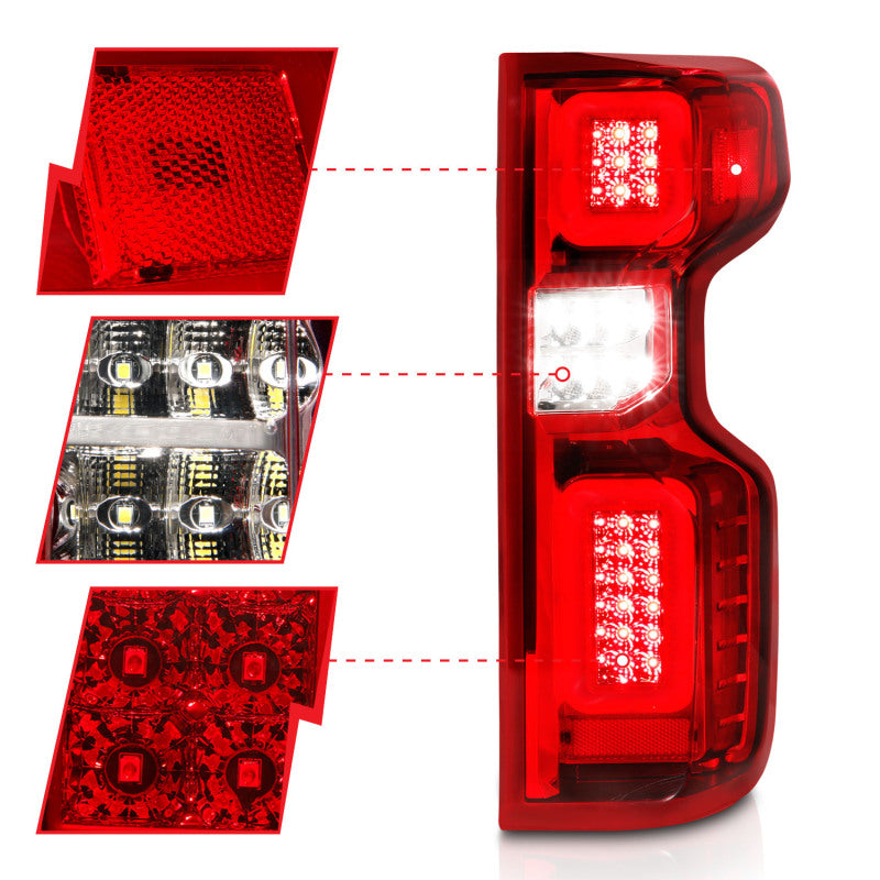 ANZO 311419 FITS: 19-21 Chevy Silverado Work Truck Full LED Taillights Chrome Housing Red Lens G2(w/C light Bars) Tail Lights