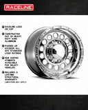 Raceline 887 Rock Crusher 15x10in / 5x139.7 BP / -47mm Offset / 107.95mm Bore - Polished Wheel