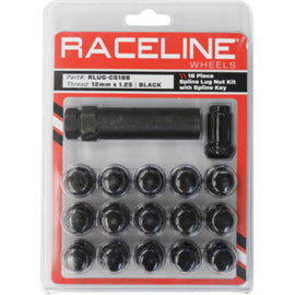 Raceline RLUG-CS19B FITS: Spline Lug Nut Kit with Spline Key 12 x 1.25 16 Pack Black Lug Nuts