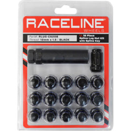 Raceline RLUG-CS20B FITS: Spline Lug Nut Kit with Spline Key 12 x 1.5 16 Pack Black Lug Nuts