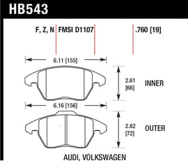 Hawk Performance HB543B.760 FITS: Hawk 2006-2009 Audi A3 TFSIi Quattro 2.0 HPS 5.0 Front Brake Pads Brake Pads Performance