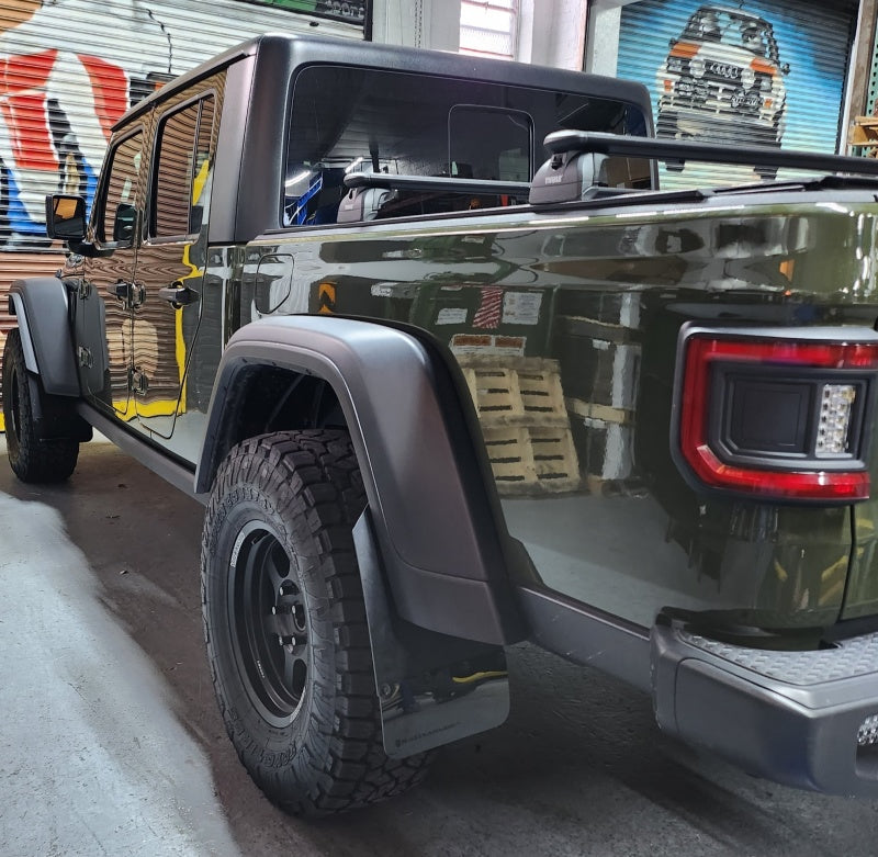 Rally Armor MF104-BLK-MBK FITS: 19-24 Jeep JT Gladiator (Mojave/Rubicon) Black Mud Flap w/Metallic Black Logo Mud Flaps