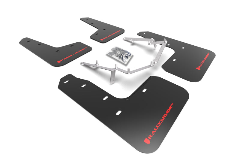 Rally Armor MF71-UR-BLK/RD FITS: 17-21 Honda Civic EX/EX-L/LX (Hatchback) Black UR Mud Flap Red Logo Mud Flaps