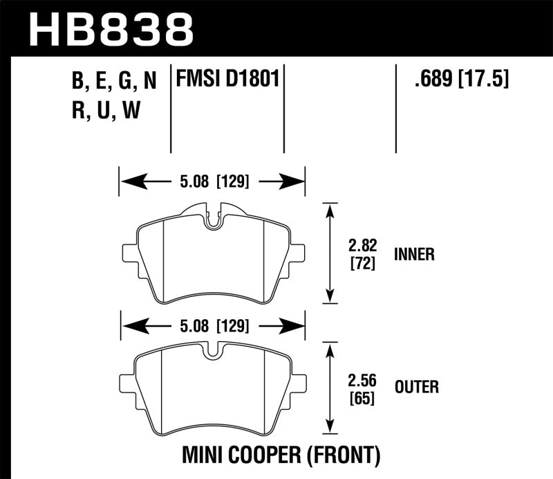 Hawk Performance HB838B.689 FITS: Hawk 14-17 Mini Cooper S HPS 5.0 Front Brake Pads Brake Pads Performance