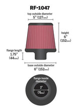 Load image into Gallery viewer, K&amp;N Engineering RF-1047 FITS:K&amp;N Round Tapered Universal Air Filter 3 inch Flange 6 inch Base 5 inch Top 6 inch Height Air Filters Universal Fit