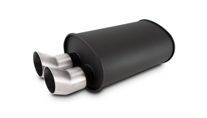 Vibrant 12335 FITS: Streetpower Flat Blk Muffler 9.5x6.75x15in Body 2.5in Inlet ID 3in Tip OD w/Dual DTM Tips Muffler