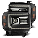 AlphaRex 880615 FITS: 14-18 GMC Sierra LUXX LED Proj Headlights Plank Style Black w/Activ Light/Seq Signal/DRL Headlights