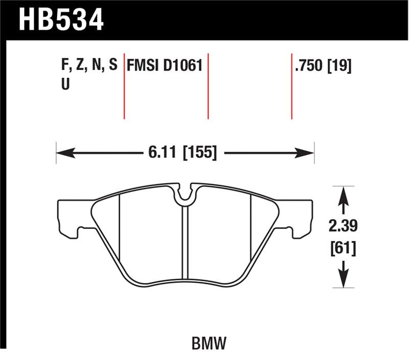 Hawk Performance HB534F.750 FITS: Hawk 09-11 BMW Z4 / 04-05 525I / 08-11 128I / 06 325I/325XI / 07 328I/328XI HPS Street Front Brake P Brake Pads Performance