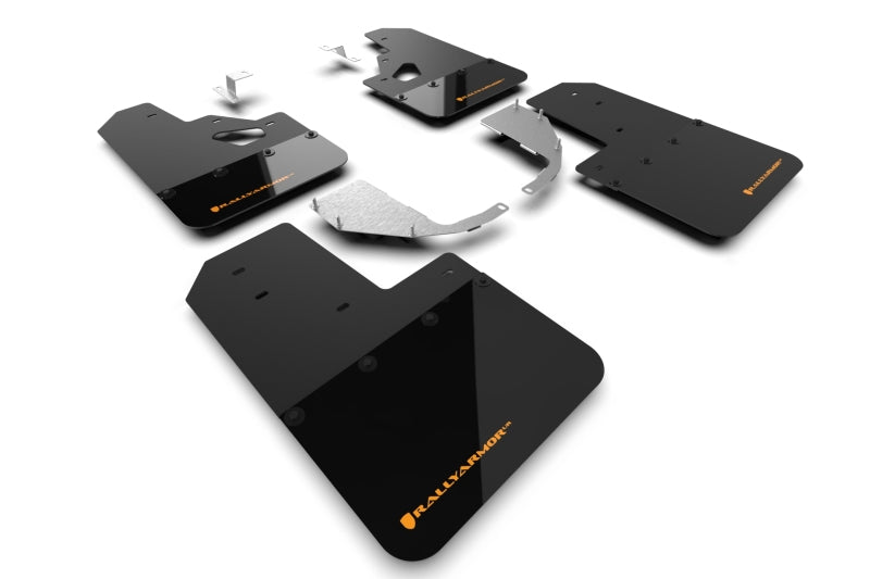 Rally Armor MF85-RR-ST-COR FITS: 21-25 Ford Bronco (Steel Bmpr + RR- NO Rptr/Sprt) Blk Mud Flap w/Cy Orange Logo Mud Flaps