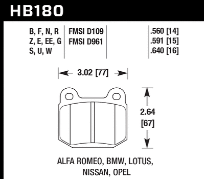 Hawk Performance HB180B.560 FITS: -Hawk 1984-1986 Alfa Romeo GTV-6 2.5 HPS 5.0 Front Brake Pads Brake Pads Performance