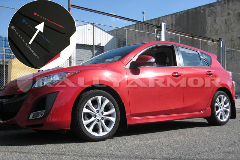 Rally Armor MF17-UR-BLK/RD FITS: 10-13 Mazda3/Speed3 (Hatch/Sedan) Black UR Mud Flap w/Red Logo Mud Flaps