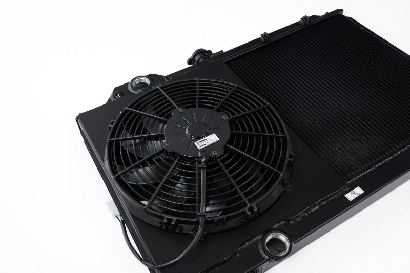 CSF 7075B FITS: 96-07 Mitsubishi Evo 4/5/6/7/8/9 Full-Slim Radiator w/12in Fan & Shroud/-16AN Black Radiators