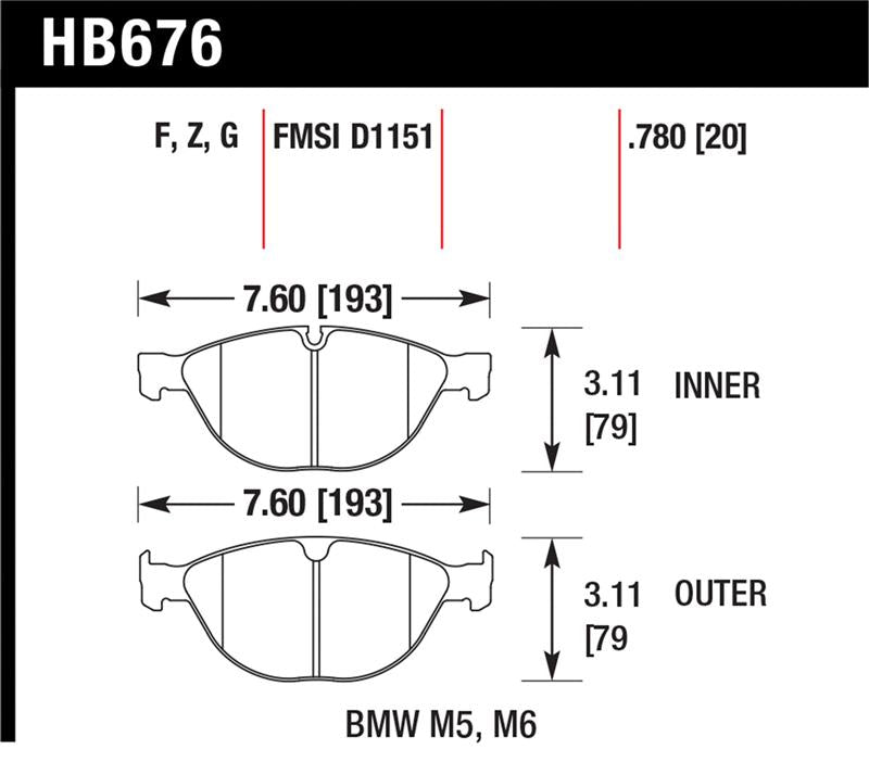 Hawk Performance HB676F.780 FITS: Hawk 06-10 BMW M5/M6 HPS Street Front Brake Pads Brake Pads Performance