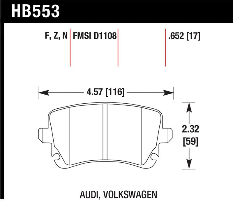 Hawk Performance HB553F.652 FITS: Hawk 06-07 Audi A6 Quattro / 03-04 RS6 / 04-08 S4 HPS Street Rear Brake Pads Brake Pads Performance