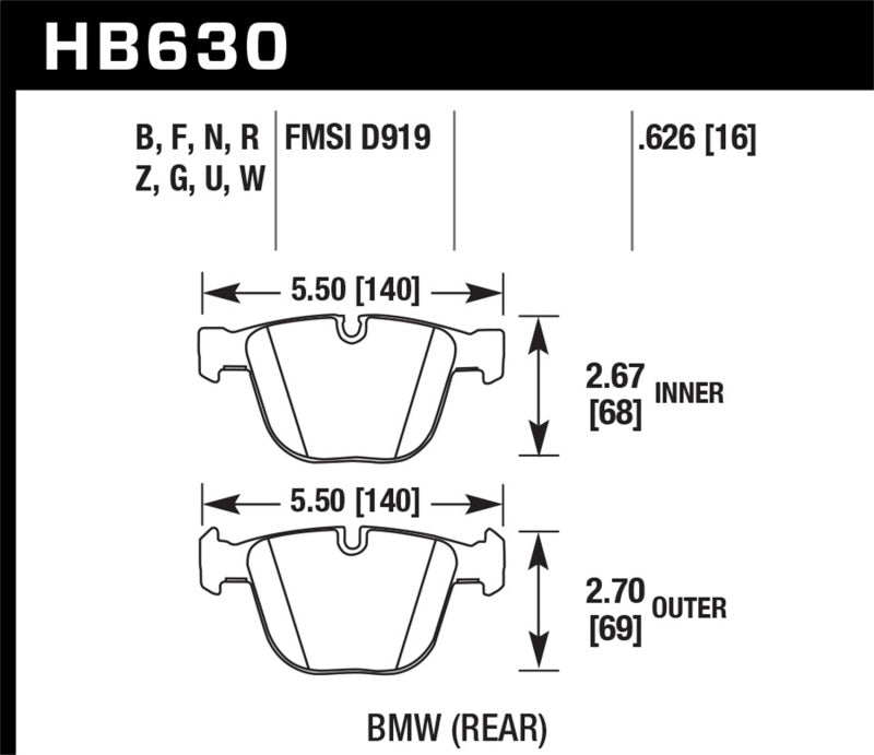Hawk Performance HB630U.626 FITS: Hawk 04-10 BMW 535i/545i/550i / 04-10 645Ci/650i /02-09 745i/745Li/750 DTC-70 Race Rear Brake Pads Brake Pads Racing