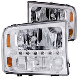 ANZO 111088 FITS: 2000-2004 Ford Excursion Crystal Headlights Chrome w/ LED 1pc Headlights