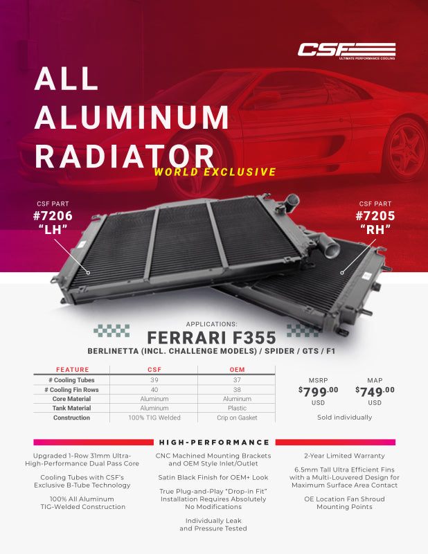 CSF 7206 FITS: Ferrari F355 High Performance All-Aluminum Radiator Left Radiators