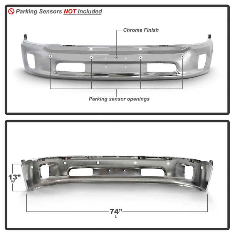 SPYDER 9948497 FITS: Dodge Ram 1500 14-18 Bottom w/Sensor w/Fog Light Hole Front Bumper Chrome (OEM 68160857AA) Bumper Accessories