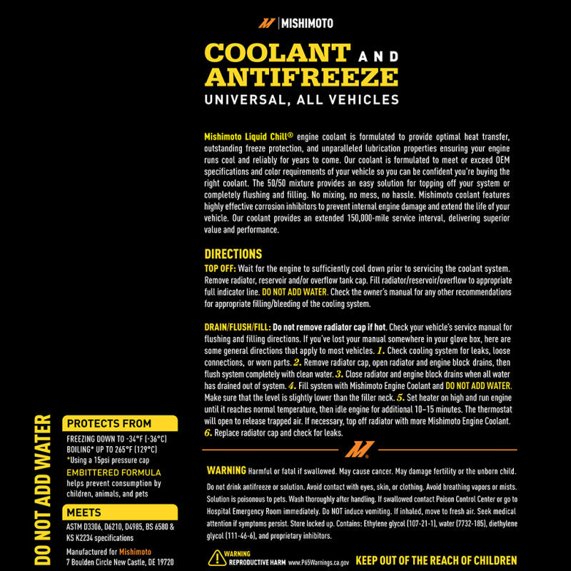 Mishimoto MMRA-LC-EG-YW FITS: Liquid Chill EG Coolant, Universal, Yellow Coolants